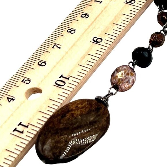 Elegant Faceted Brown & Black Beaded Necklace With Y-Drop  Stone Pendant - Picture 5 of 5